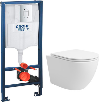 Унитаз подвесной с инсталляцией Lauter Vortex 2110830 + GROHE Rapid SL 39504000 с кнопкой (округлая, хром) - 