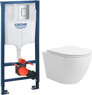 Унитаз подвесной с инсталляцией Lauter Vortex 2110830 + GROHE Rapid SL 38772001 с кнопкой (прямоугольная, хром) - 