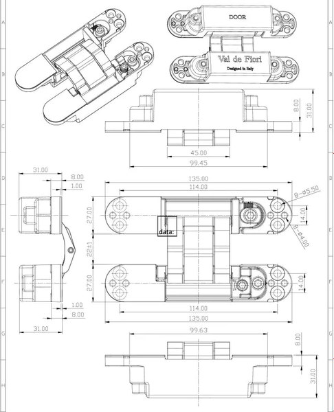 Петля дверная Val De Fiori CDH-3D 135x27 MBL (2шт, черный матовый)