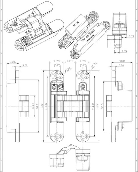 Петля дверная Val De Fiori CDH-3D 135x27-S MBL (2шт, черный матовый)