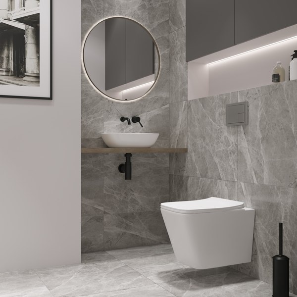 Унитаз подвесной с инсталляцией Lauter Square 214903 + TECE Kit 9400412 с кнопкой (хром)