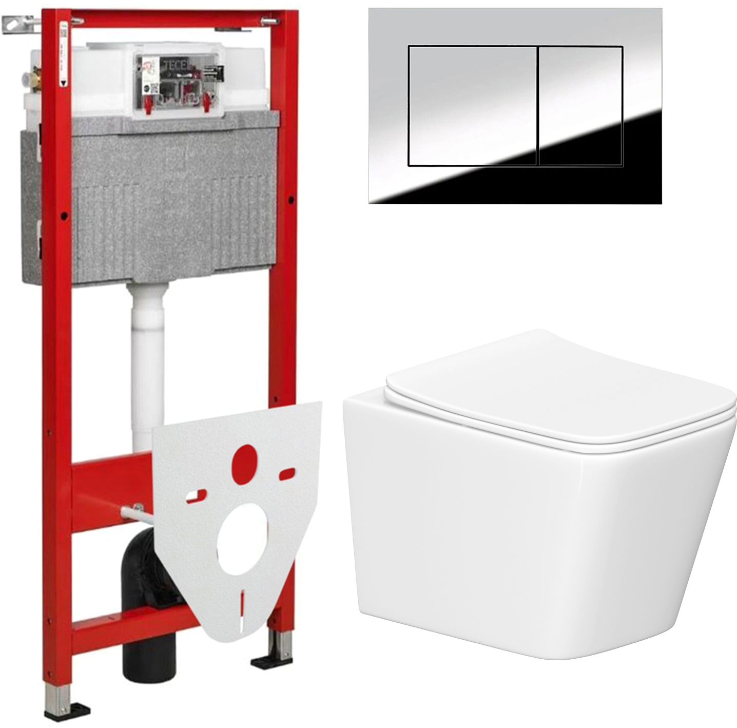 Унитаз подвесной с инсталляцией Lauter Square 214903 + TECE Kit 9400412 с кнопкой (хром)