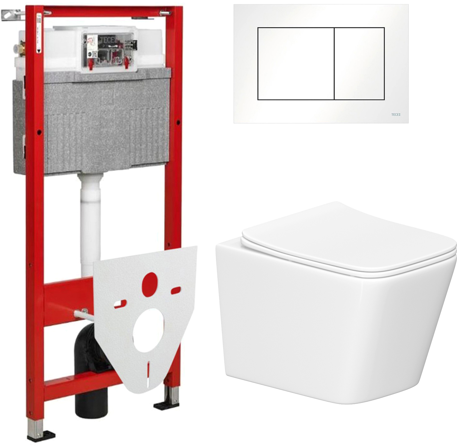 Унитаз подвесной с инсталляцией Lauter Square 214903 + TECE Kit 9400413 с кнопкой (белый)