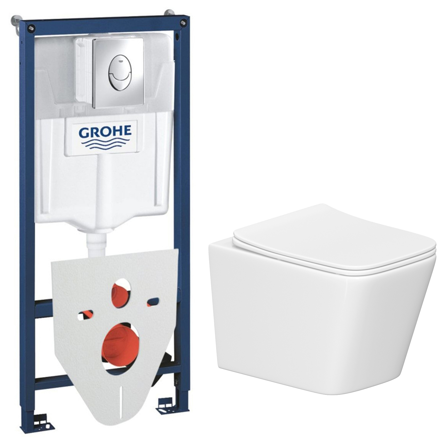 Унитаз подвесной с инсталляцией Lauter Square 214903 + GROHE Rapid SL 38721001 + GROHE 37131000 (овальная, хром)
