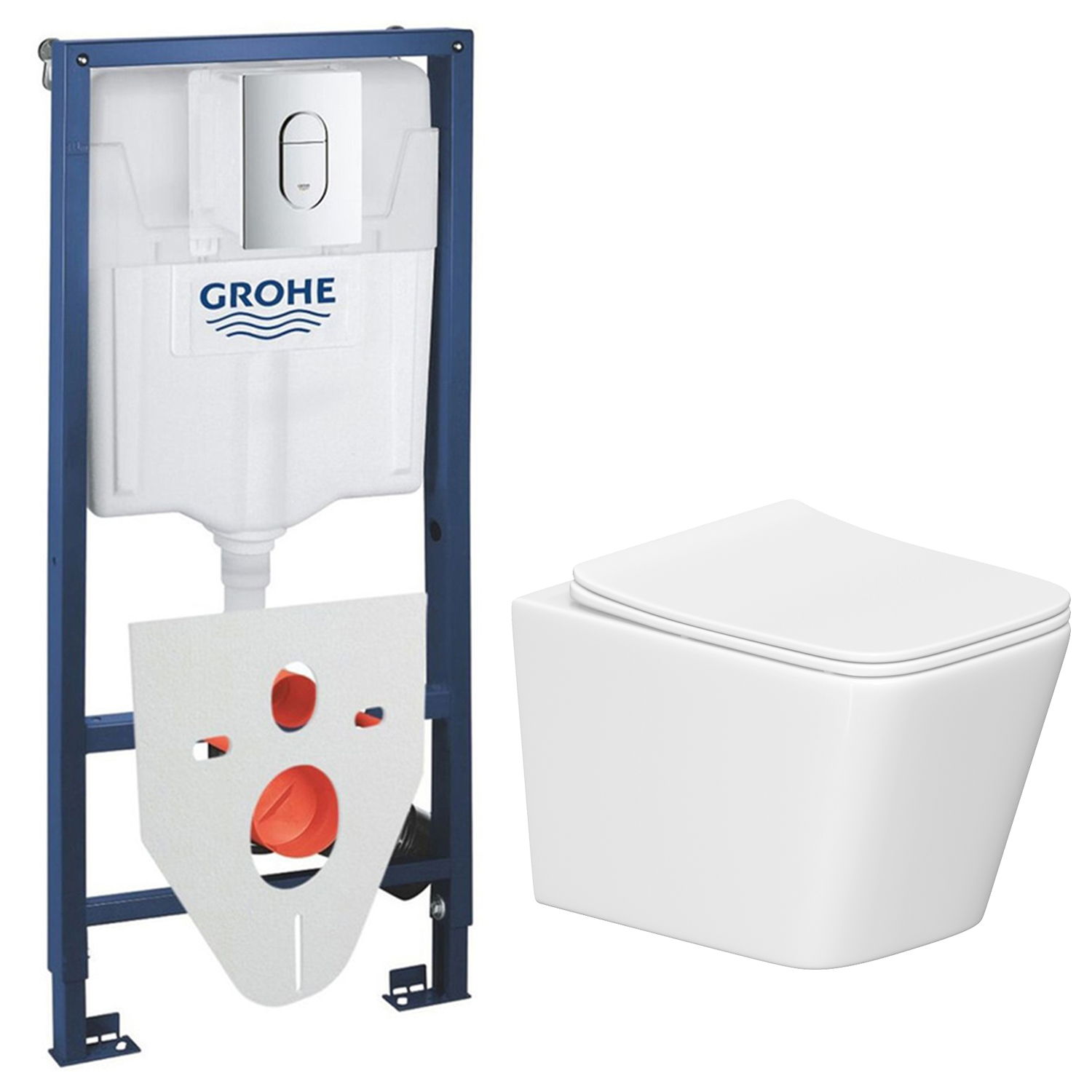 Унитаз подвесной с инсталляцией Lauter Square 214903 + GROHE Rapid SL 39504000 + GROHE 37131000 (округлая, хром)