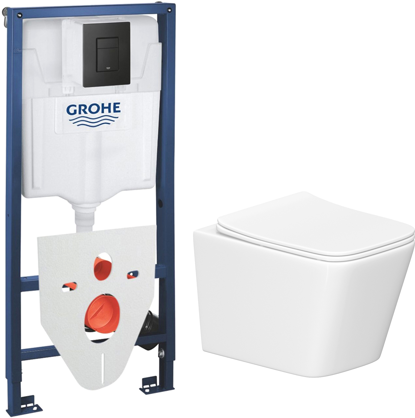 Унитаз подвесной с инсталляцией Lauter Square 214903 + GROHE Solido 38811KF0 + GROHE 37131000 (прямоугольная, черный)
