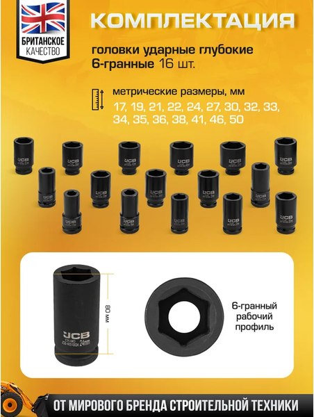 Набор головок слесарных JCB 6162-5MPB (61737)