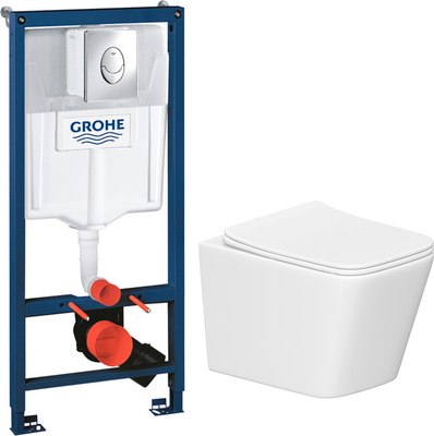 Унитаз подвесной с инсталляцией Lauter Square 214903 + GROHE Rapid SL 38721001 (овальная, хром) - 