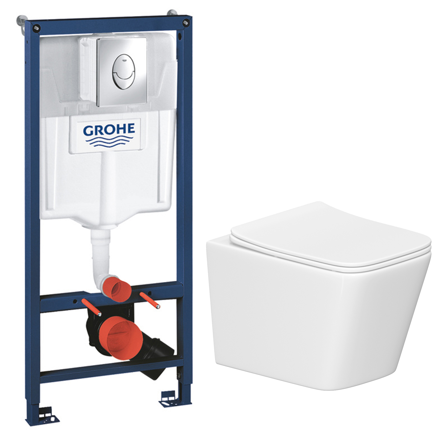 Унитаз подвесной с инсталляцией Lauter Square 214903 + GROHE Rapid SL 38721001 (овальная, хром)
