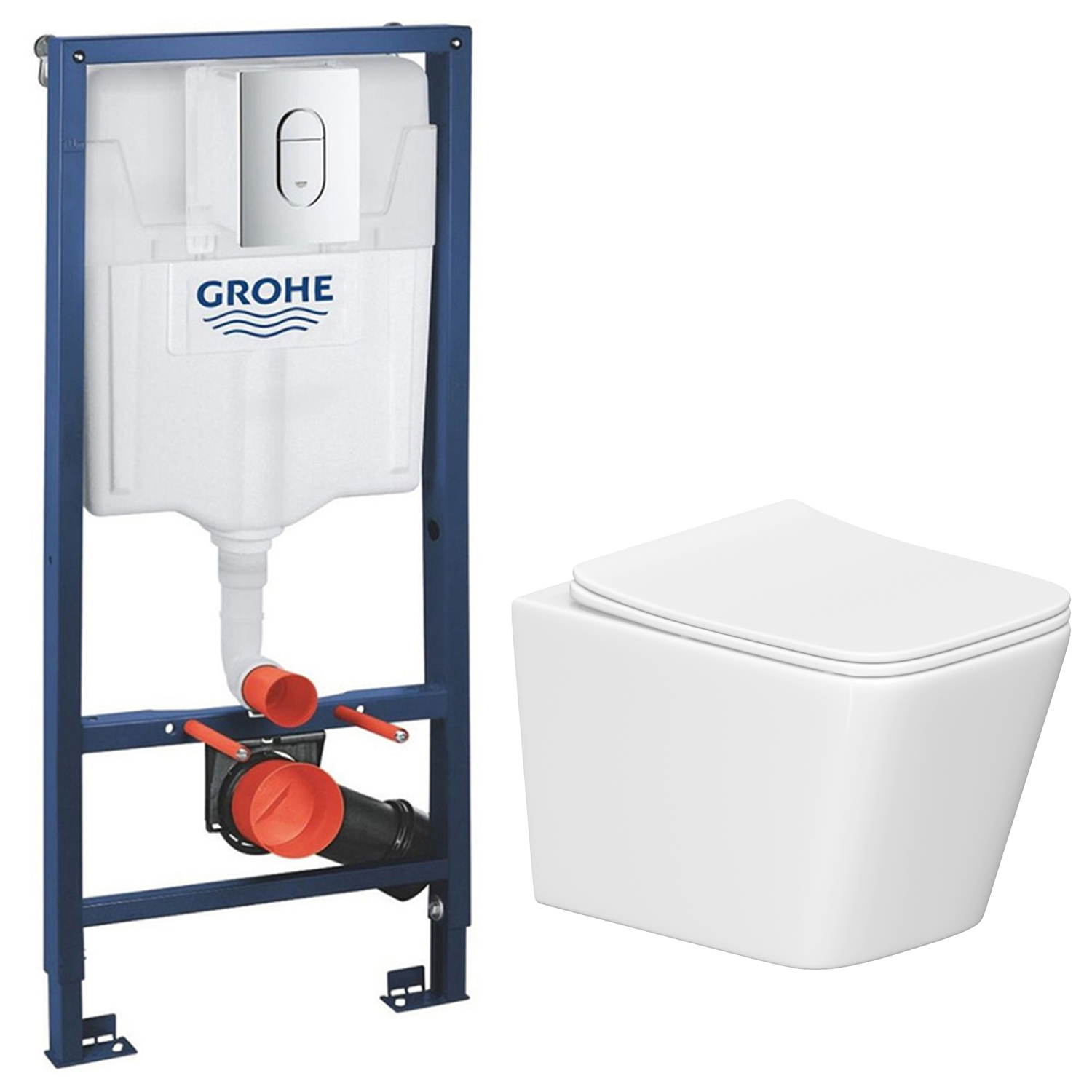 Унитаз подвесной с инсталляцией Lauter Square 214903 + GROHE Rapid SL 39504000 (округлая, хром)