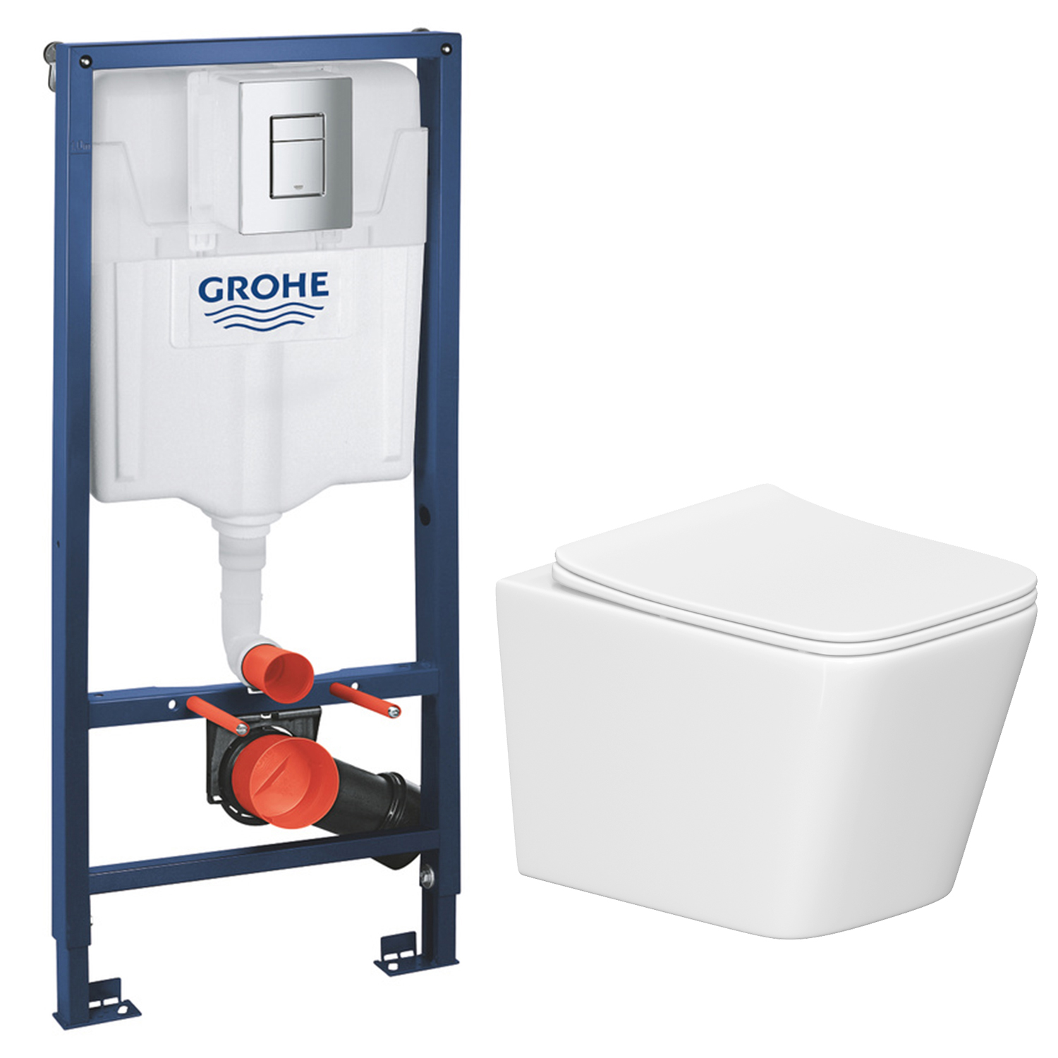 Унитаз подвесной с инсталляцией Lauter Square 214903 + GROHE Rapid SL 38772001 (прямоугольная, хром)