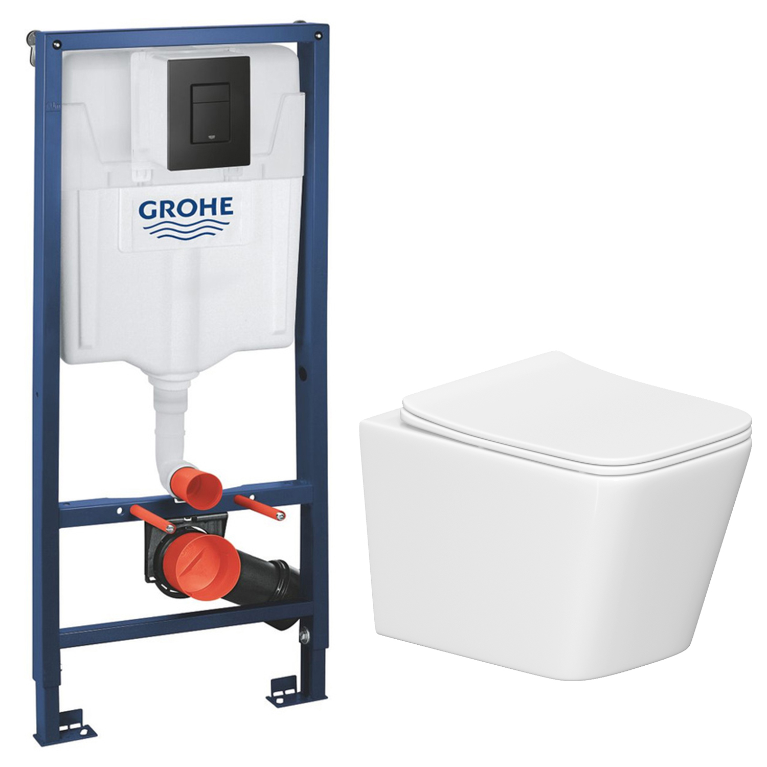 Унитаз подвесной с инсталляцией Lauter Square 214903 + GROHE Solido 38811KF0 (прямоугольная, черный)