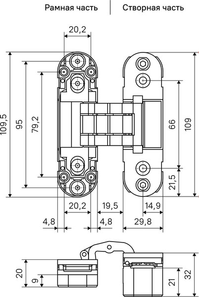 Петля дверная Аллюр Арт 110x30 3D скрытая (2шт, матовое золото)
