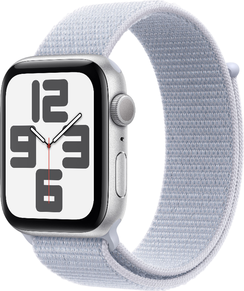 Умные часы Apple Watch SE GPS 44mm / MXET3 (серебристый, голубой плетеный ремешок)