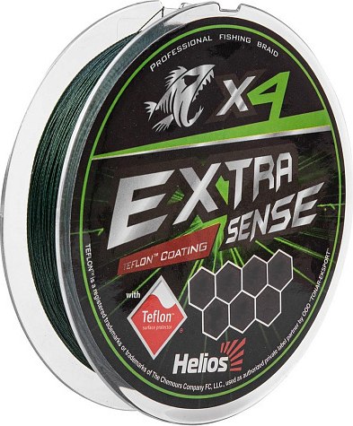 Леска плетеная Helios Extrasense X4 PE Green 150м 2.5/38LB 0.28мм / HS-ES-X4-2.5/38LB