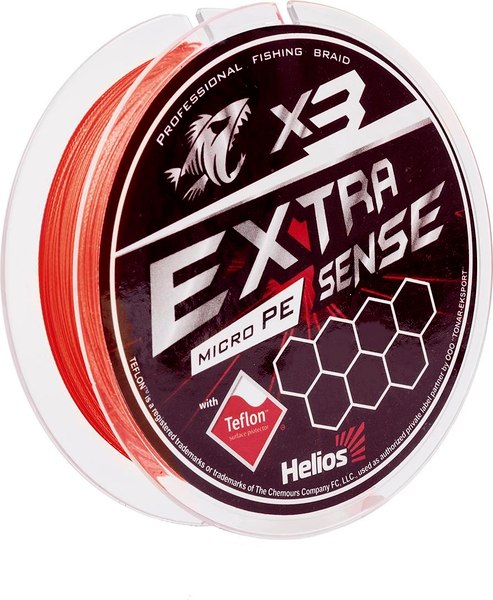 Леска плетеная Helios Extrasense X3 PE Red 92м 0.4/7LB 0.11мм / HS-ES-X3-0.4/7LB