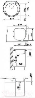 Мойка кухонная Blanco Rondoval / 513312 - габаритные размеры