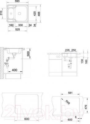 Мойка кухонная Blanco Lantos 6-IF / 516676 - габаритные размеры