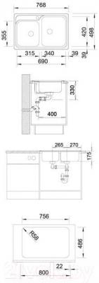 Мойка кухонная Blanco Classic 8-IF / 514641 - габаритные размеры