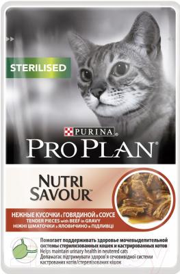 Влажный корм для кошек Pro Plan Sterilized Nutri Savour с говядиной (24x85g) - общий вид