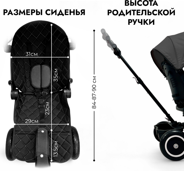 Трехколесный велосипед с ручкой Bubago Dragon / BG 161-3 (темно-серый)