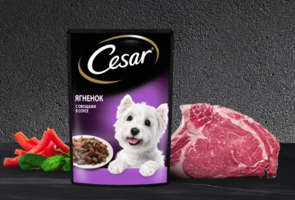 Влажный корм для собак Cesar Ягненок и овощи в соусе (85г)