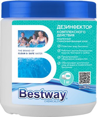 Средство для бассейна дезинфицирующее Bestway Медленный стабилизированный хлор в таблетках (1кг) - 