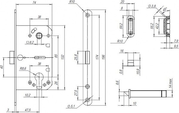 Корпус врезного замка Punto ML85-50/BL AL (алюминий)