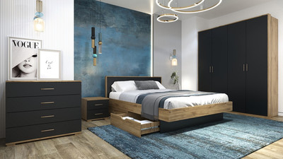 Комплект мебели для спальни Мебель-КМК Мишель 1 КМК 1040 (дуб наварра/антрацит) -