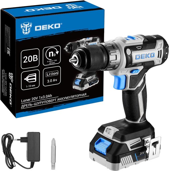 Аккумуляторная дрель-шуруповерт Deko Loner 20V / 085-1006