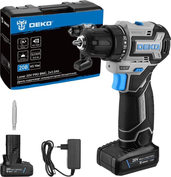 Аккумуляторная дрель-шуруповерт Deko Loner 20V PRO / 085-1010