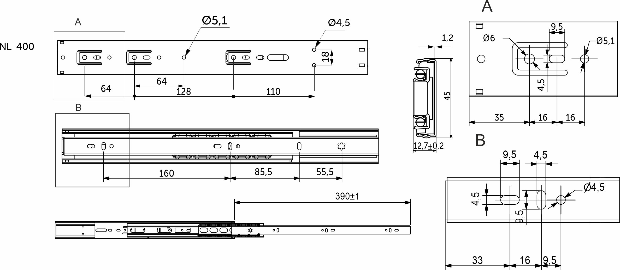 Комплект направляющих мебельных AKS 114 795 шариковые L-400 h=45 (soft close) — фото 3