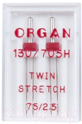 Набор игл для швейной машины Organ 2-75/2.5 супер стрейч (двойные)