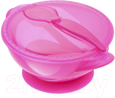 Тарелка для кормления Happy Care На присоске с крышкой и ложкой / 0611 (розовый)