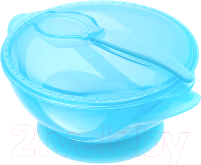 Тарелка для кормления Happy Care На присоске с крышкой и ложкой / 0611 (голубой)