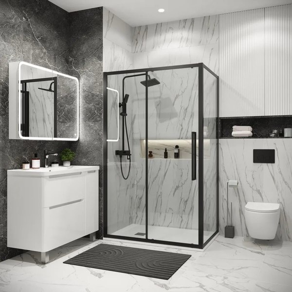 Душевой уголок Grossman Cosmo 100х100х195 / 120.K33.02.1010.21.00 (черный матовый/стекло прозрачное)