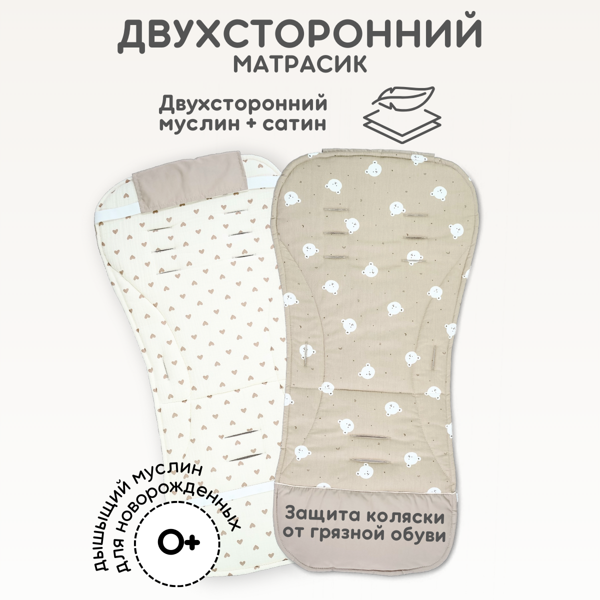 Вкладыш для коляски Bubago КМ1 BG 169-1 (бежевый мишки) — фото 4