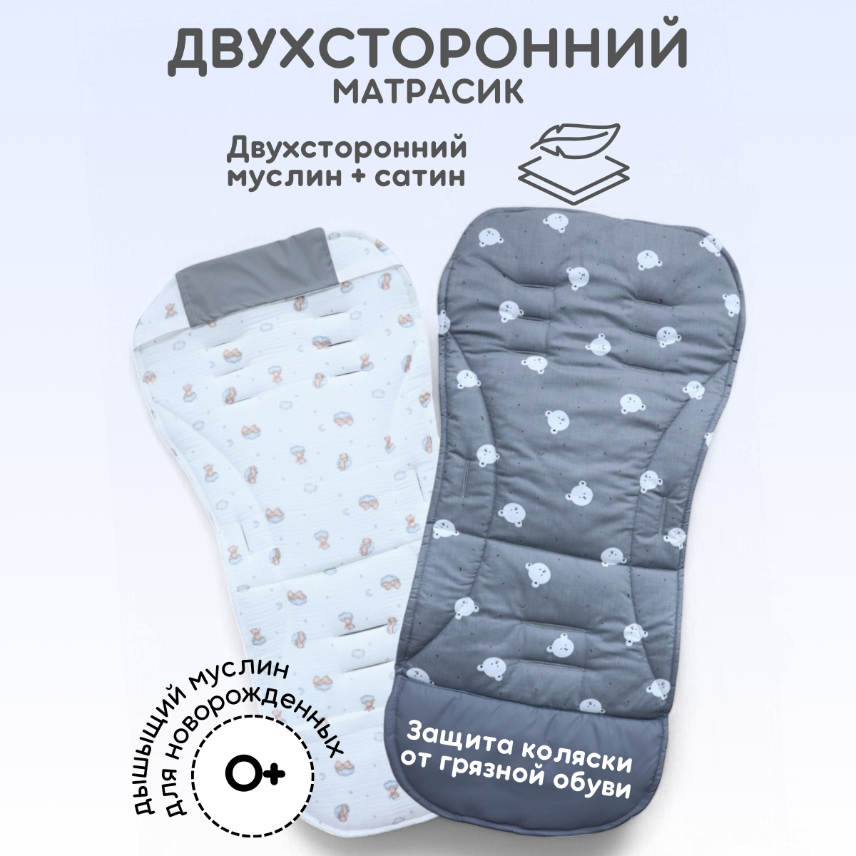 Вкладыш для коляски Bubago КМ1 BG 169-2 (серый мишки) — фото 3