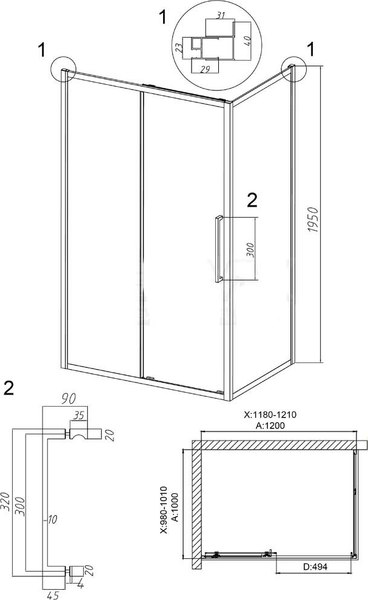 Купить Душевой уголок Grossman Cosmo 120x100x195 / 120.K33.02.1210.21.10 в Молодечно