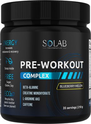 Предтренировочный комплекс SOLAB Pre-workout (35 порций, голубика/дыня) - 