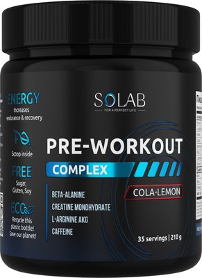 Предтренировочный комплекс SOLAB Pre-workout (35 порций, кола/лимон) - 