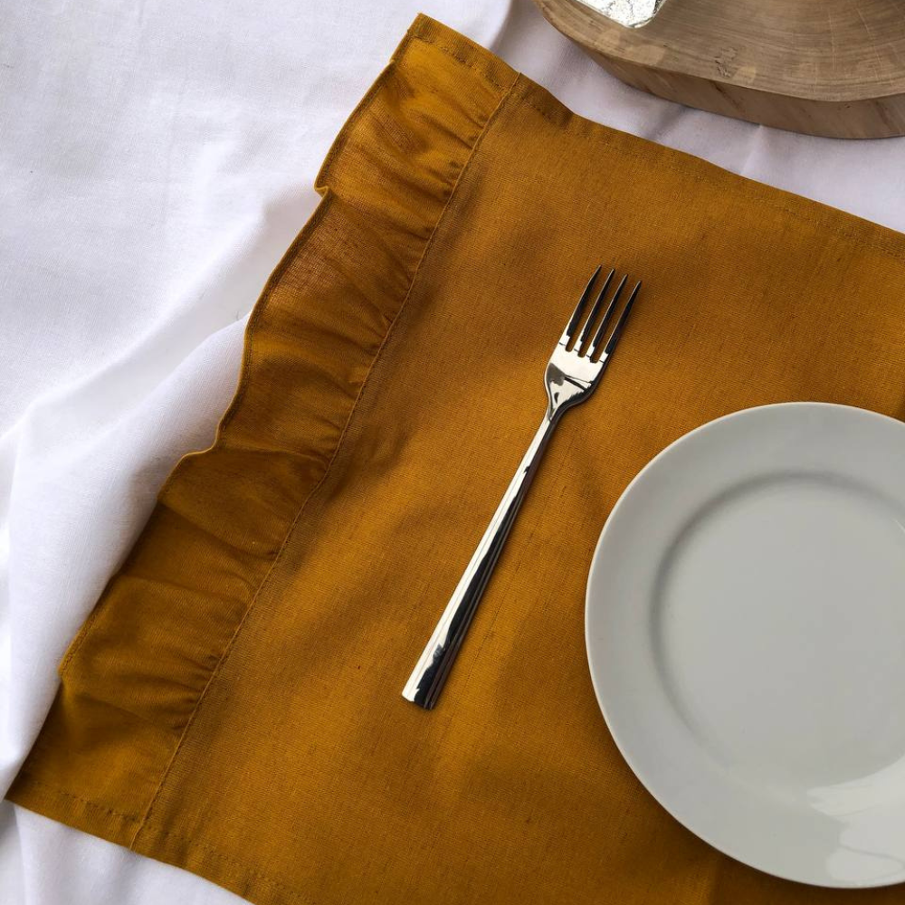 Сервировочная салфетка ОМурМебель 50x35см с рюшами (2шт, горчичный) — фото 5