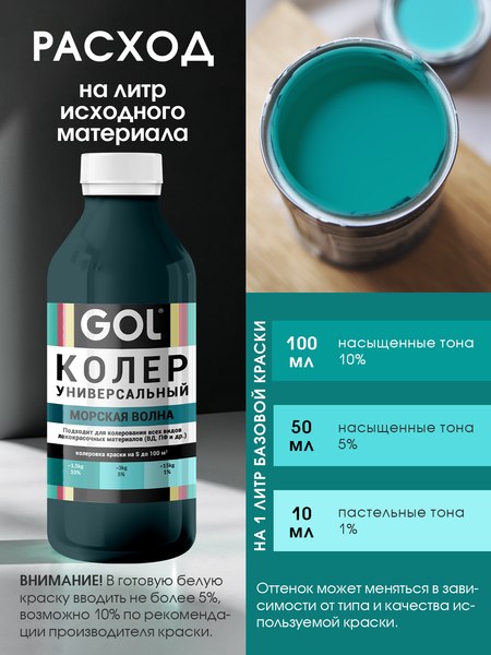 Колеровочная паста GOL №80 (450мл, морская волна)