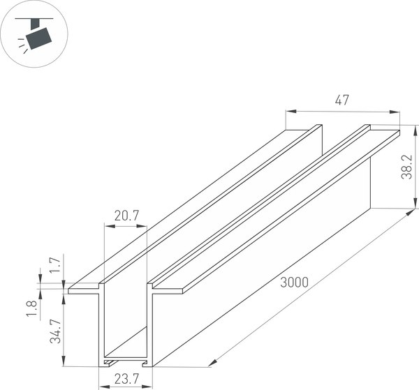 Шинопровод Arlight MAG-TRACK-2538-F-3000 BK / 033245