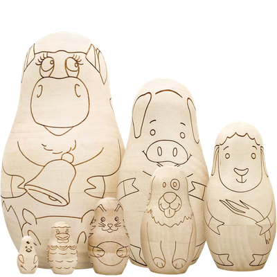 Набор заготовок для творчества Брестская Фабрика Сувениров Матрешки с контурами для раскрашивания / blank7_farm - 