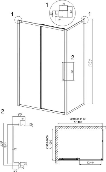 Душевой уголок Grossman Cosmo 110x100x195 / 120.K33.02.1110.21.00 (черный матовый/стекло прозрачное)