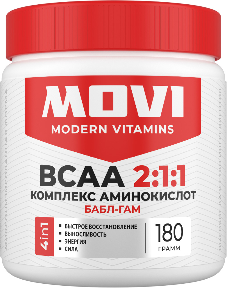 Аминокислоты BCAA Movi 2:1:1 (180г, бабл-гам)