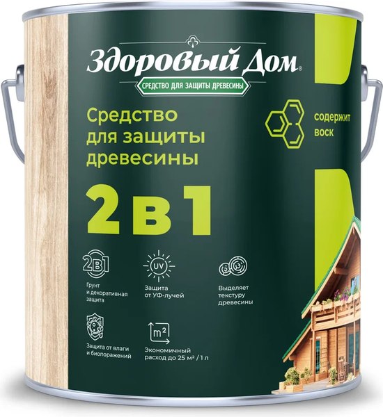 Защитно-декоративный состав Здоровый дом 2в1 Еловая зелень (2.7л)