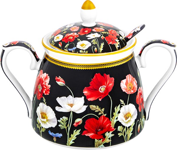 Сахарница Elan Gallery Маки на черном / 420671 (New Bone China)