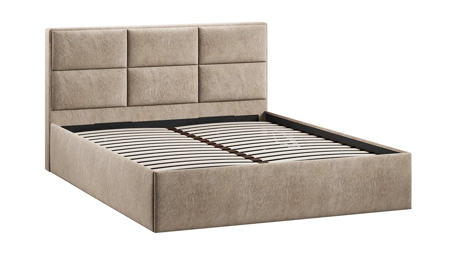 Полуторная кровать ТриЯ Стелла Тип 1 c ПМ 140x200 (микровелюр Wellmart Dark Beige) — фото 2